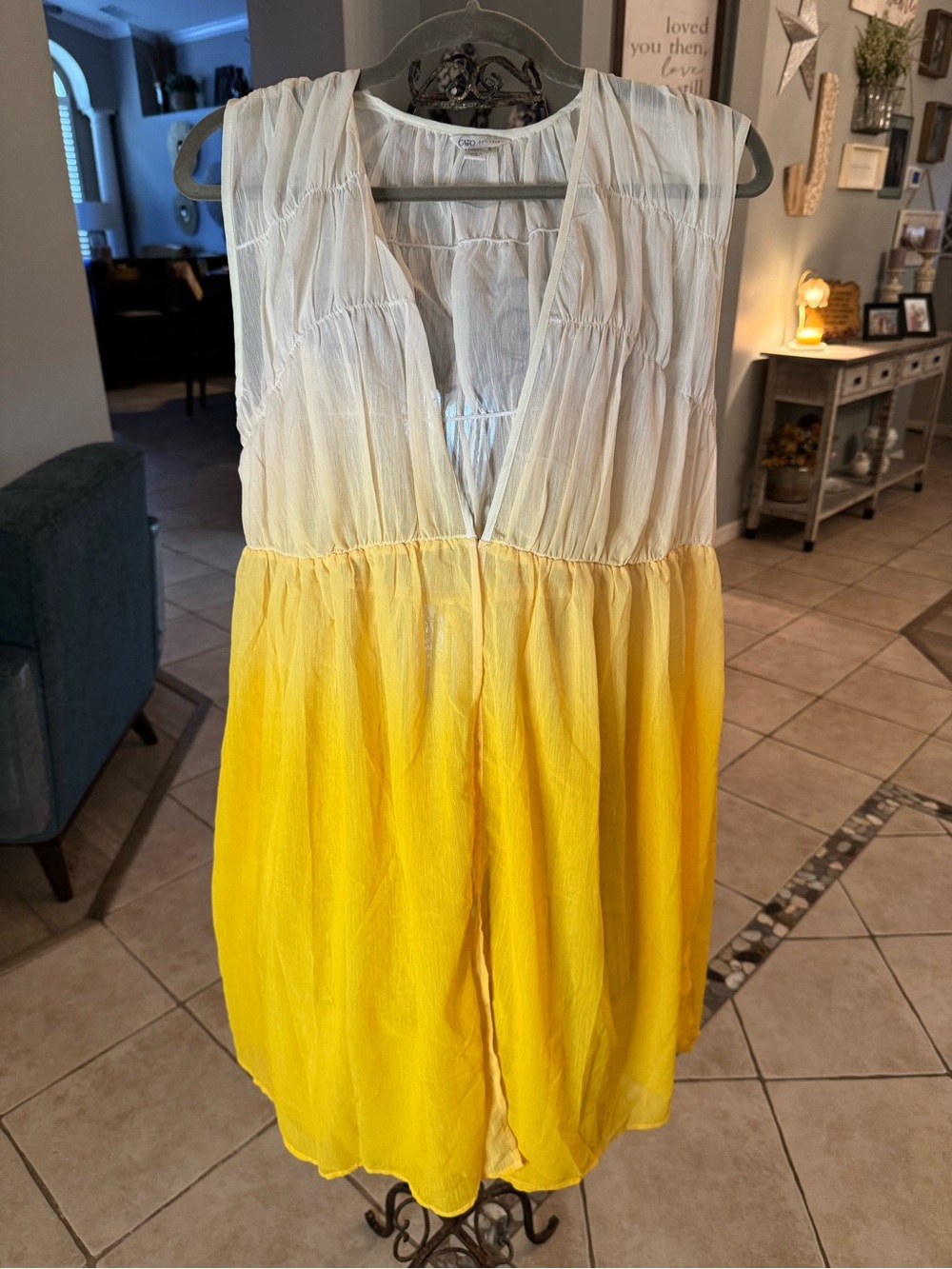 Cato Yellow White Ombré Duster Vest Size Large Sheer Boho Kimono Cover Up